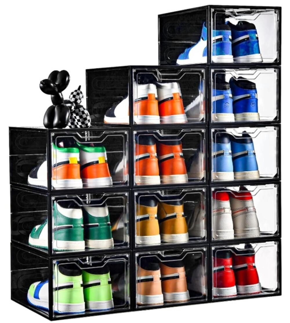 Stebopum 12 Pack Stackable Shoe Storage Boxes Clear Black Magnetic NEW